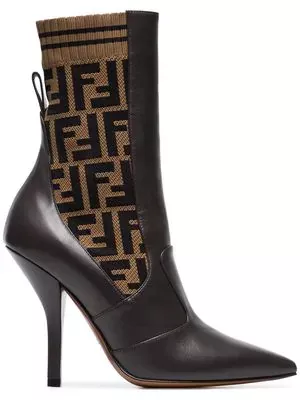 FENDI Rockoko 105 leather and fabric ankle boots