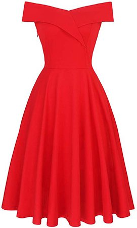 Meiyitong Clothing Women's Sexy V Neck Off Shoulder Tea Length Dress 50s Dresses Cocktail Professional Dresses for Women(2230-red 1-XL) at Amazon Women’s Clothing store: