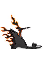 Prada | Neon patent-leather wedge sandals | NET-A-PORTER.COM