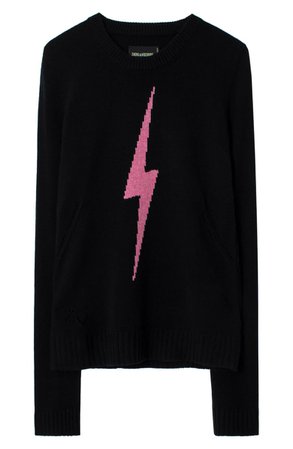 Zadig & Voltaire Delly C Flash Lightning Bolt Cashmere Sweater | Nordstrom