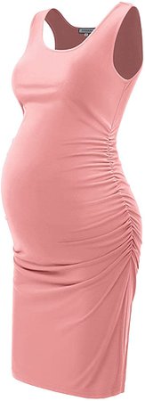 GINKANA Maternity Tank Dress Ruched Sleeveless Mama Dress Pregnancy Baby Shower Dress,L Black at Amazon Women’s Clothing store