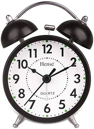HENSE Classical Retro Twin Bell Mute Silent Quartz Movement Non Ticking Sweep Second Hand Bedside Desk Analog Alarm Clock with Nightlight and Loud Alarm HA01 (Green): Amazon.ca: Home & Kitchen