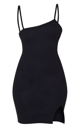 Black Strappy Split Hem Bodycon Dress | PrettyLittleThing