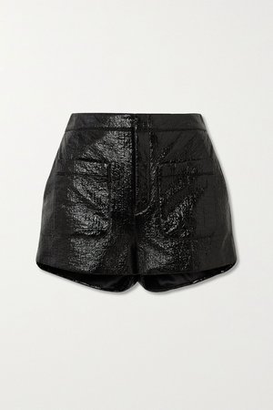 Black Crinkled glossed faux leather shorts | SAINT LAURENT | NET-A-PORTER