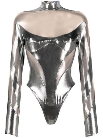 mugler silver bodysuit
