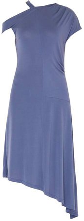 PAISIE - One Shoulder Dress With Neck Strap & Asymmetric Hem In Blue