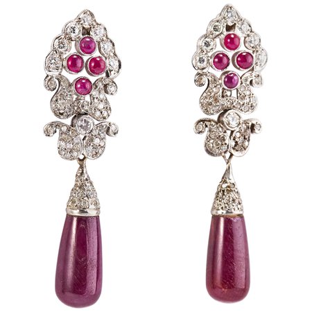 Ruby Earrings 18 Karat Gold For Sale at 1stDibs