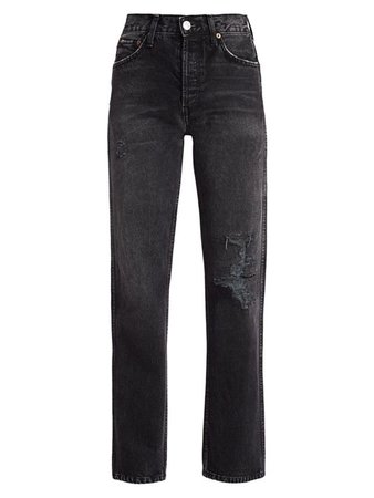RE/DONE High-Rise Distressed Straight-Leg Jeans