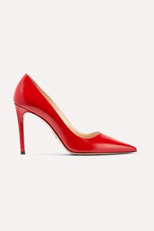 100 Glossed Textured-leather Pumps