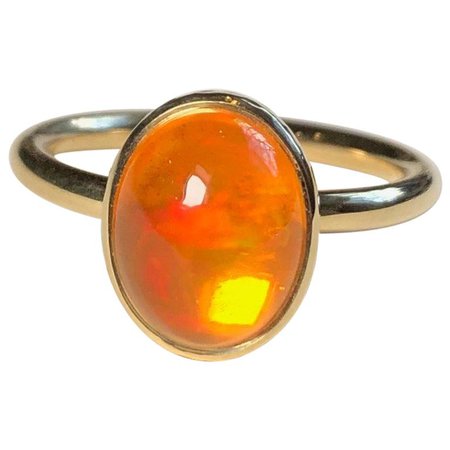Fire Opal 18 Karat Gold Engagement Ring