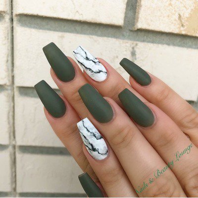 Green and White nails