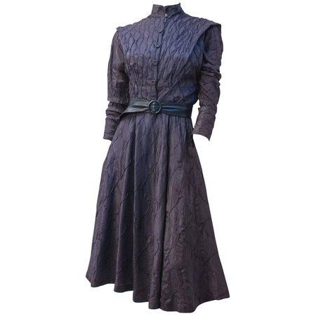50s Ceil Chapman Aubergine Smocked Dress For Sale at 1stdibs