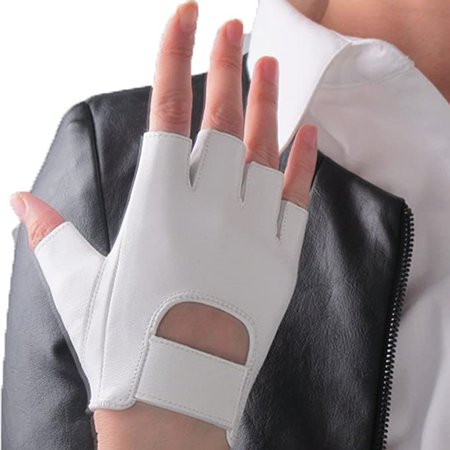 Leather White Fingerless Gloves