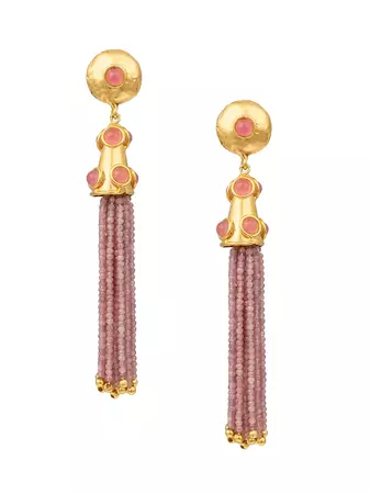 Shop Sylvia Toledano Gio 22K-Gold-Plated & Pink Jade Clip-On Tassel Earrings | Saks Fifth Avenue