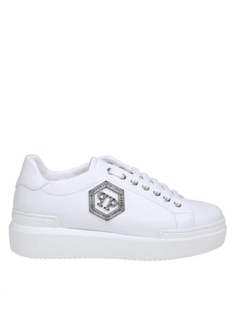 Philipp Plein Sneakers Lo- Top Crystal In White Leather