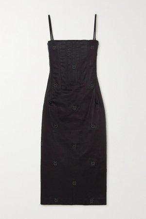 Degas Embroidered Stretch-cotton Chambray Dress - Navy
