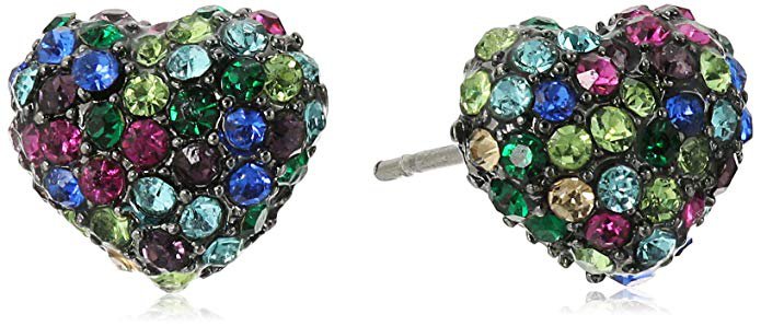 Betsey Johnson "Confetti" Pave Mixed Multi-Colored Stone Heart Stud Earrings: Jewelry