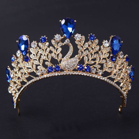 7cm High Adult Sapphire Blue Drip Crystal Swan Tiara Wedding Prom Party Pageant