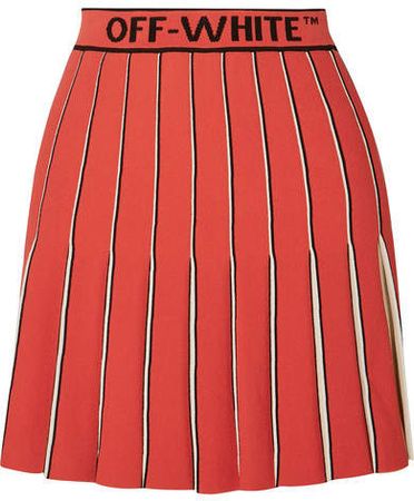 Pleated Knitted Mini Skirt - Red