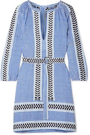 Kesiti Belted Cotton-blend Gauze Mini Dress - Light blue