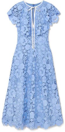 Cape-effect Guipure Lace Midi Dress - Blue