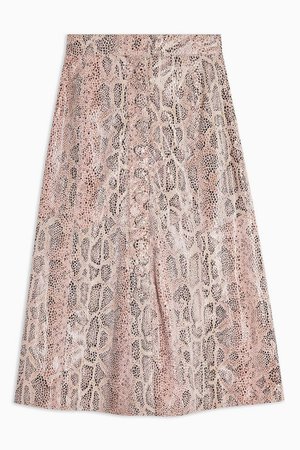 Nude Leather Snake Button Midi Skirt | Topshop nude