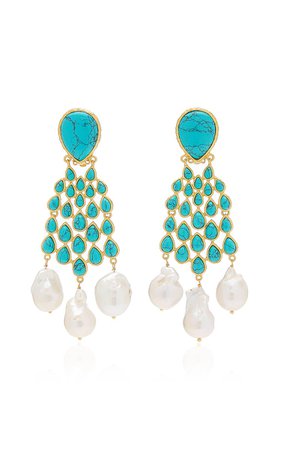 Euphoria 24k Gold-Plated Turquoise, Pearl Earrings By Valére | Moda Operandi