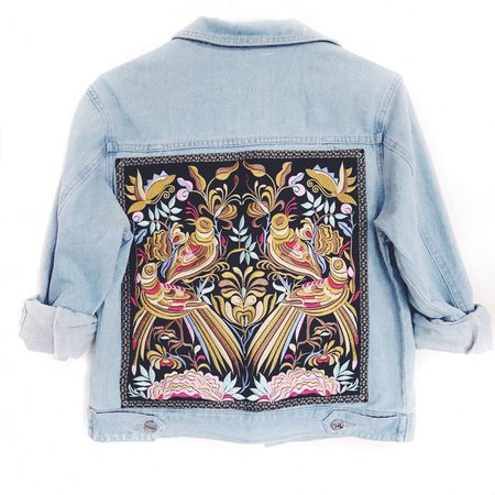 Embroidered Denim Jacket Vintage Style Jean Jacket Back | Etsy