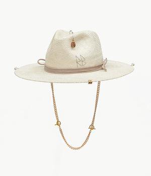 Chain strap straw fedora hat – RUSLAN BAGINSKIY