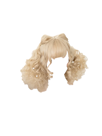 blonde curly wig bangs bow - short