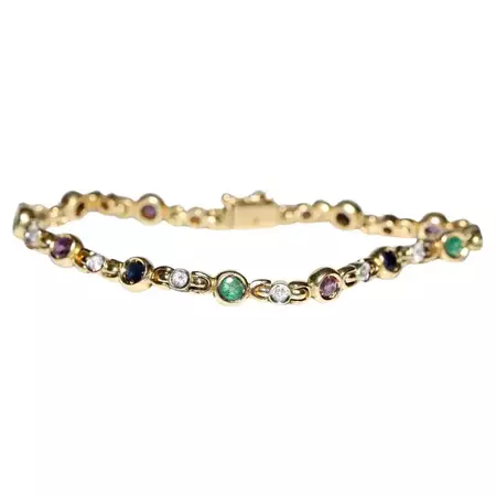 Vintage 18k Gold Natural Diamond And Sapphire And Ruby Emerald Bracelet For Sale at 1stDibs