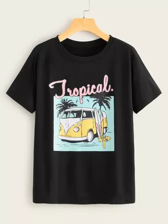 Tropical & Letter Graphic Tee | SHEIN USA