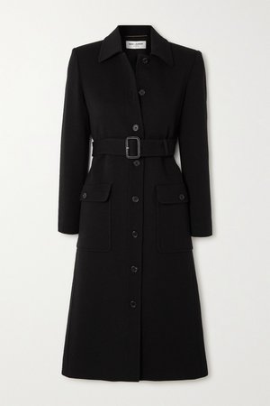 Black Belted wool-blend coat | SAINT LAURENT | NET-A-PORTER