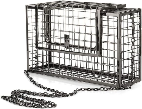 Women Chain Crossbody Bags Iron Cage Metal Hollow Out Cage Evening Clutch, Black, One Size: Handbags: Amazon.com