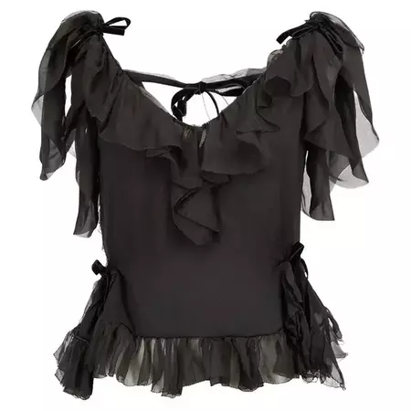 Black Sheer Ruffle Open Back Top Size M For Sale at 1stDibs