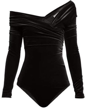 Off The Shoulder Velvet Bodysuit - Womens - Black