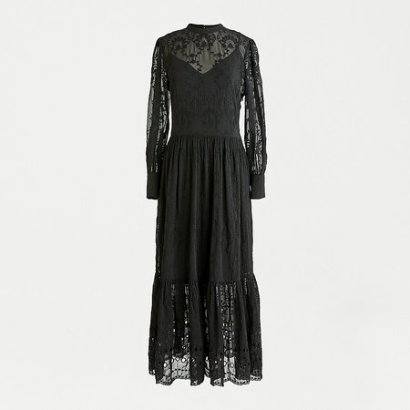 J.Crew: Embroidered Long-sleeve Midi Dress black