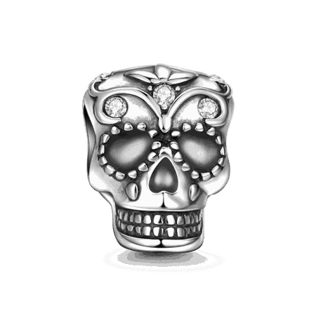 Silver Scary Skull Charm with Swarovski Crystal - New