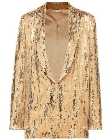Alice + Olivia Jace Sequined Tulle Blazer in Gold (Metallic)