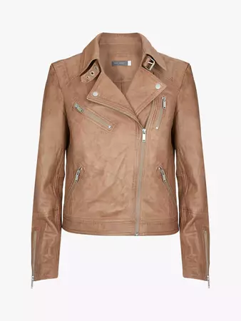 Mint Velvet Leather Biker Jacket, Brown/Multi at John Lewis & Partners