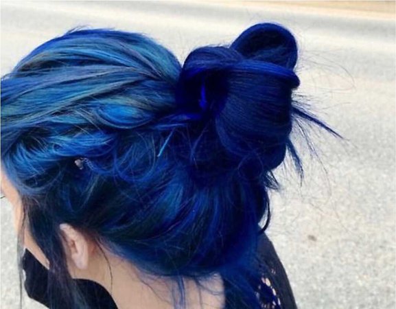 blue hair in messy bun