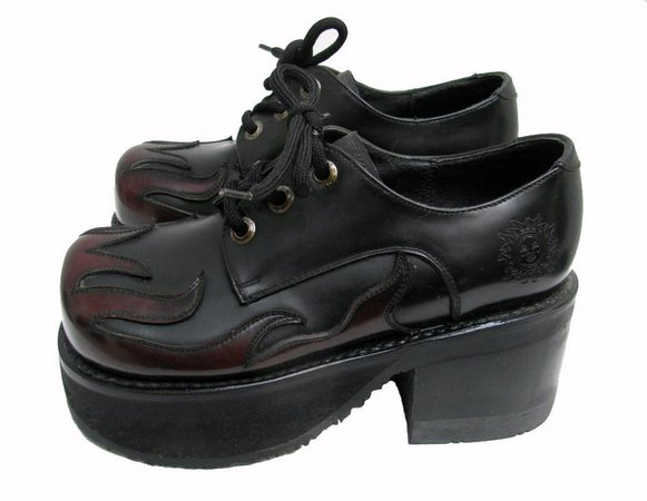 Vintage Platform Shoes Womens Flame Leather Welt Sole Club Kid | Etsy