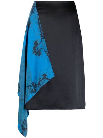 Shop blue & black Marine Serre scarf-panel midi skirt with Express Delivery - Farfetch