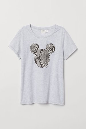 T-shirt with Motif - Lt. gray melange/Mickey Mouse - Ladies | H&M US