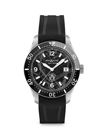 Shop Montblanc 1858 Iced Sea Stainless Steel & Rubber Watch | Saks Fifth Avenue