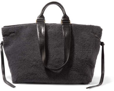 Wardym Leather-trimmed Shearling Tote - Charcoal