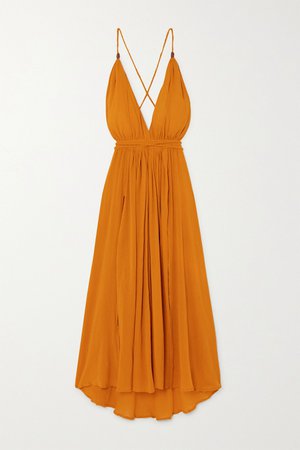 Orange + NET SUSTAIN Hera leather-trimmed cotton-gauze halterneck maxi dress | Caravana | NET-A-PORTER