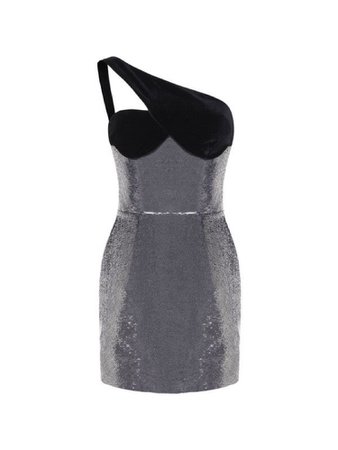 Black and grey one strap velvet mini dress
