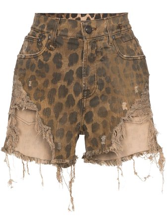 R13 Leopard-Print Distressed Shorts | Farfetch.com