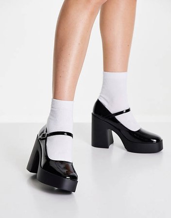 Penny platform Mary Jane heeled shoes boots black in white socks preppy | ASOS